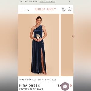 Birdy Grey One Shoulder Velvet Storm Blue Dress